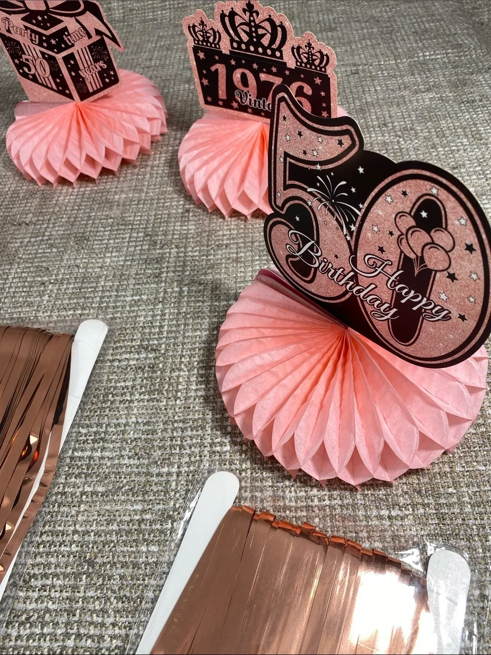 Pink and Rose Gold 50th Birthday Table Decoration Set